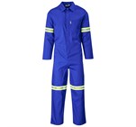 Safety Polycotton Boiler Suit - Reflective Arms & Legs - Yellow Tape Royal Blue