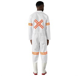 Safety Polycotton Boiler Suit - Reflective Arms Legs & Back - Orange Tape