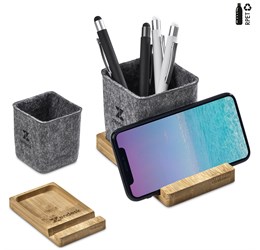 Okiyo Kyadi Recycled PET & Bamboo Desk Caddy Phone Stand